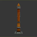 3D Model of Wooden Street Lamp With Orange Pole Metal Brackets and Yellow Lantern