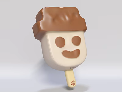 Cute Smiley Face Ice Cream Bar With Chocolate Top White Body And Paw Print Stick 3d model