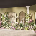 Beautiful Floral Installation With Green Background Wall Arched Doorways White Columns And Decorative Flowers