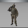 Man Wearing Camouflage Uniform Carrying Rifle With Tactical Gear And Helmet