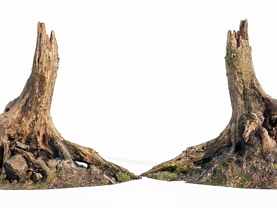 Weathered Wood Stumps With Stone Roots And Natural Soil Texture 3d model