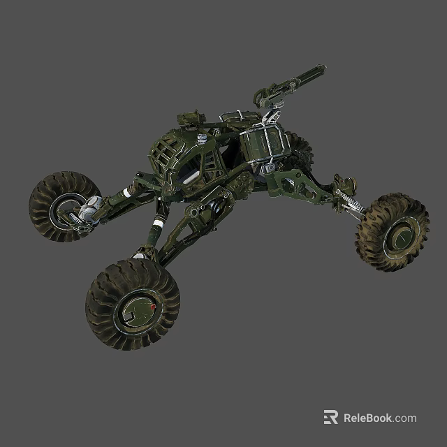 Green Off Road Military Vehicle With Large Wheels And Mechanical Structure 3d model 