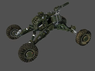Green Off Road Military Vehicle With Large Wheels And Mechanical Structure 3d model