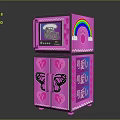 Cute Pink Mini Fridge With Kitty Themed Screen And Butterfly Heart Rainbow Design