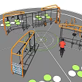 Outdoor Sports Equipment Orange Frame Multi Station Circular Ground Training Setup For Fitness