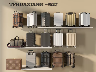 TPHUAXIANG 9527 Luggage Collection With Various Colored Suitcases On Shelf 3d model