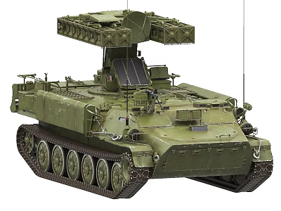 Green Armored Military Weapon Vehicle Featuring Tracked Chassis And Radar System 3d model