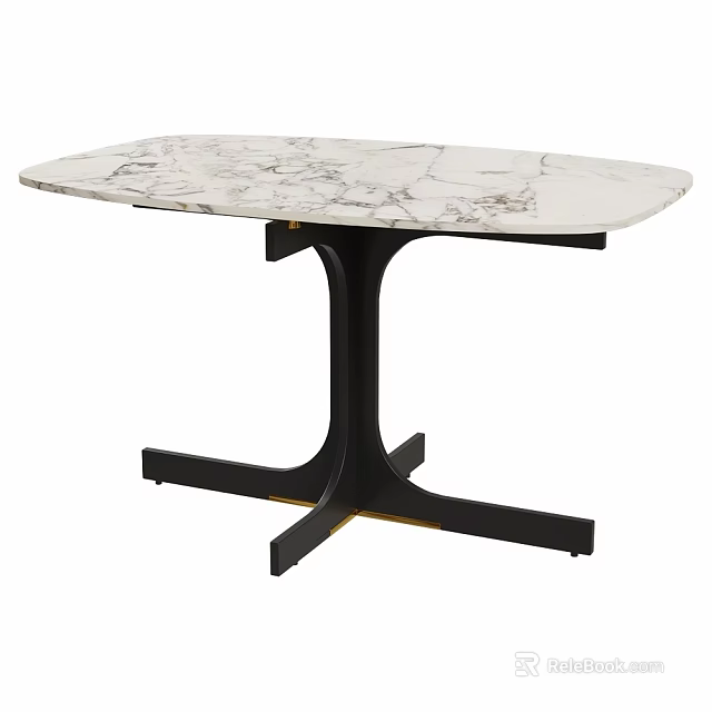 Sleek Modern White Veined Marble Table With Black Cross Base Design 3d model