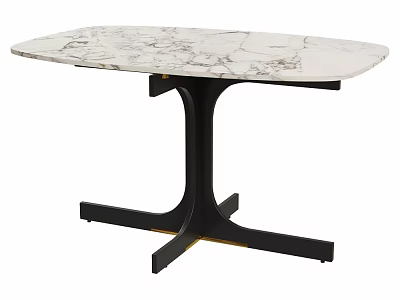 Sleek Modern White Veined Marble Table With Black Cross Base Design 3d model
