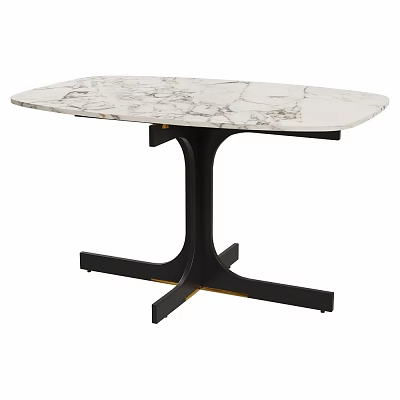 Sleek Modern White Veined Marble Table With Black Cross Base Design 3d model