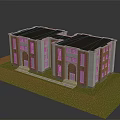 Twin Red Brick Architectural Model Buildings With Gray Walls Black Roof And Green Lawn