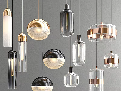 Modern Pendant Lights With Various Designs Different Shapes And Metal Glass Elements 3d model