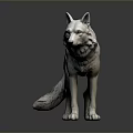 White Standing Wolf Sculpture on Dark Background with Reflective Surface 3d model