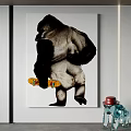 Gorilla Animal Painting with Yellow Skateboard and Colorful Wheels on White Canvas