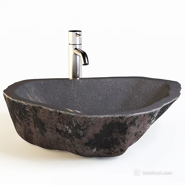 Unique Irregular Shaped Natural Stone Washbasin With Modern Chrome Faucet Design 3d model 