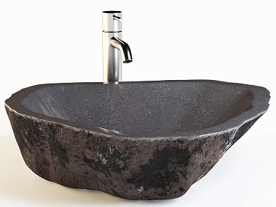 Unique Irregular Shaped Natural Stone Washbasin With Modern Chrome Faucet Design 3d model
