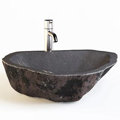 Unique Irregular Shaped Natural Stone Washbasin With Modern Chrome Faucet Design 3d model