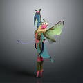 Detailed Mythical Fairy Character With Colorful Wings Bird Companion And Floral Headpiece