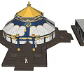 Traditional Yurt Tent With Golden Top Blue Decorations Smaller Tents And Wooden Platform Design