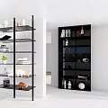 Modern Bookcases Featuring Glass Shelves Metal Frame And Closed Cabinet With Books Decorative Items