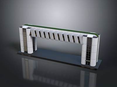 Scenic Landscape with Modern Archway White Pillars Green Roof and Open Sky View 3d model