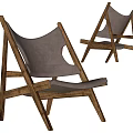 Modern Minimalist Design Leisure Chair with Brown Leather Seat and Walnut Wooden Frame