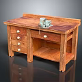 Traditional Solid Wooden Workbench With Drawers And Metal Bench Vise
