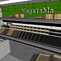Fresh Vegetable Display Area With Green Signage Wooden Crates And Shelves