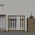 Stylish Household Umbrella Stands With Multiple Umbrellas And Wooden Cabinet With Deer Design