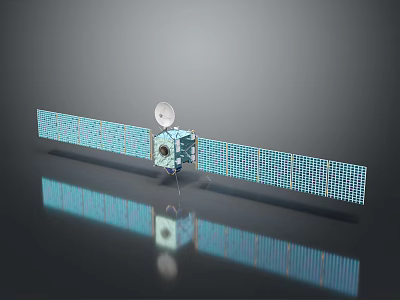 Satellite Communication Equipment with Extended Solar Panels Central Antenna Dish and Structure for Space Missions 3d model