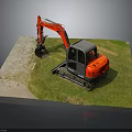 Orange Excavator With Black Bucket Working On Green Grass Outdoor Construction Area