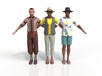 Realistic Style Male Character Male Character Casual Dress Tropical Shirt Final Fantasy Ethnic Style Top Jeans Shorts Hat Sandals 3d model