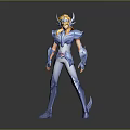 Game Movie Character In Blue Armor With Golden Hair And Mythological Helmet