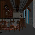 Stylish Bar Interior With Brick Wall Wooden Counter Bar Stools And Ceiling Lights