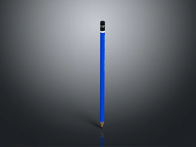 Blue Pencil Standing Upright on Gray Gradient Background with Reflection at the Bottom 3d model