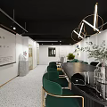 Modern Beauty Hair Salon Interior With Green Chairs White Tables Mirrors Staircase And Product Shelves