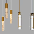 Modern Pendant Lights with Gold Metal Frames and White Cylinder Design Elements 3d model