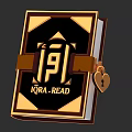 Elegant Book Magazine With Black Cover Golden Decoration And Lock Key
