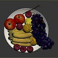 Fresh Mixed Fruits in a White Bowl with Bananas Apples Plums Grapes and Pears