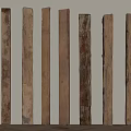Vertical Wooden Logs Displaying Natural Texture And Worn Marks On Light Colored Wall 3d model