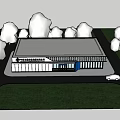 China Anneng Construction Group Modern Office Building With White Roof Blue Accents Green Trees
