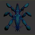 Blue 3D Sci Fi Creature Character With Purple Antennae And Mechanical Limbs 3d model