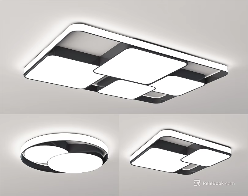 Modern Square and Round Ceiling Light with Black White Frame and LED Lighting 3d model
