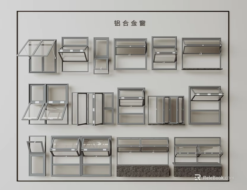 Diverse Aluminum Alloy Window Combination Featuring Various Designs And Frame Styles 3d model
