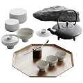 Elegant Minimalist Modern Tea Set With Ceramic Teapot Wooden Octagonal Tray Teacups Bowls And Spoon