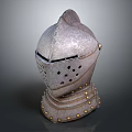 Ancient Medieval Metal Helmet With Grilled Visor And Brass Rivets Design