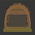 Rustic Wooden Cage With Wire Mesh And Green Base Detailed Design