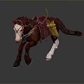 Brown And White Toy Horse With Red Decorative Saddle And Detailed Features