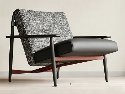 Modern Leisure Chair With Textured Fabric Black Armrests And Wooden Frame 3d model