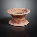Ancient Ceramic Pedestal Bowl With Intricate Red Patterns And Decorations 3d model